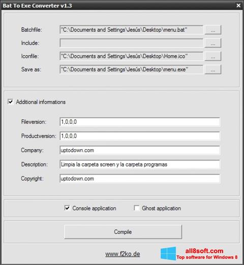 Screenshot Bat To Exe Converter for Windows 8