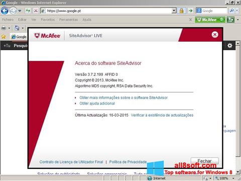 Screenshot McAfee SiteAdvisor for Windows 8
