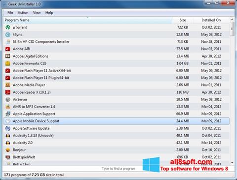 Screenshot Geek Uninstaller for Windows 8