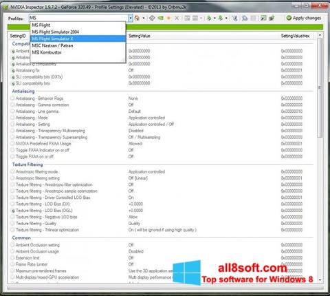 Screenshot NVIDIA Inspector for Windows 8