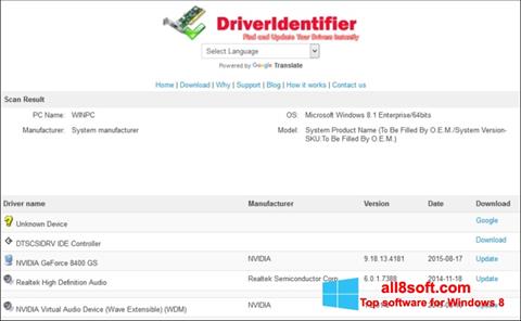 Screenshot Driver Identifier for Windows 8
