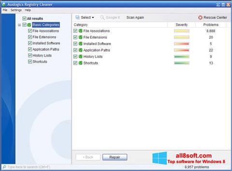 Screenshot Auslogics Registry Cleaner for Windows 8